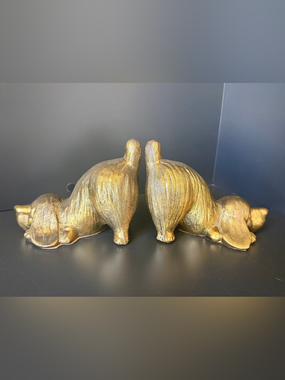Vintage Cocker Spaniel Dog Bookends Heavy Cast Metal Gold Tone Pair